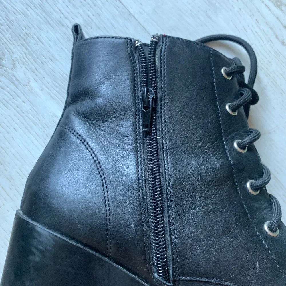 BP‎ Masson Womens Leather Platform Black Heeled Ankle Boots